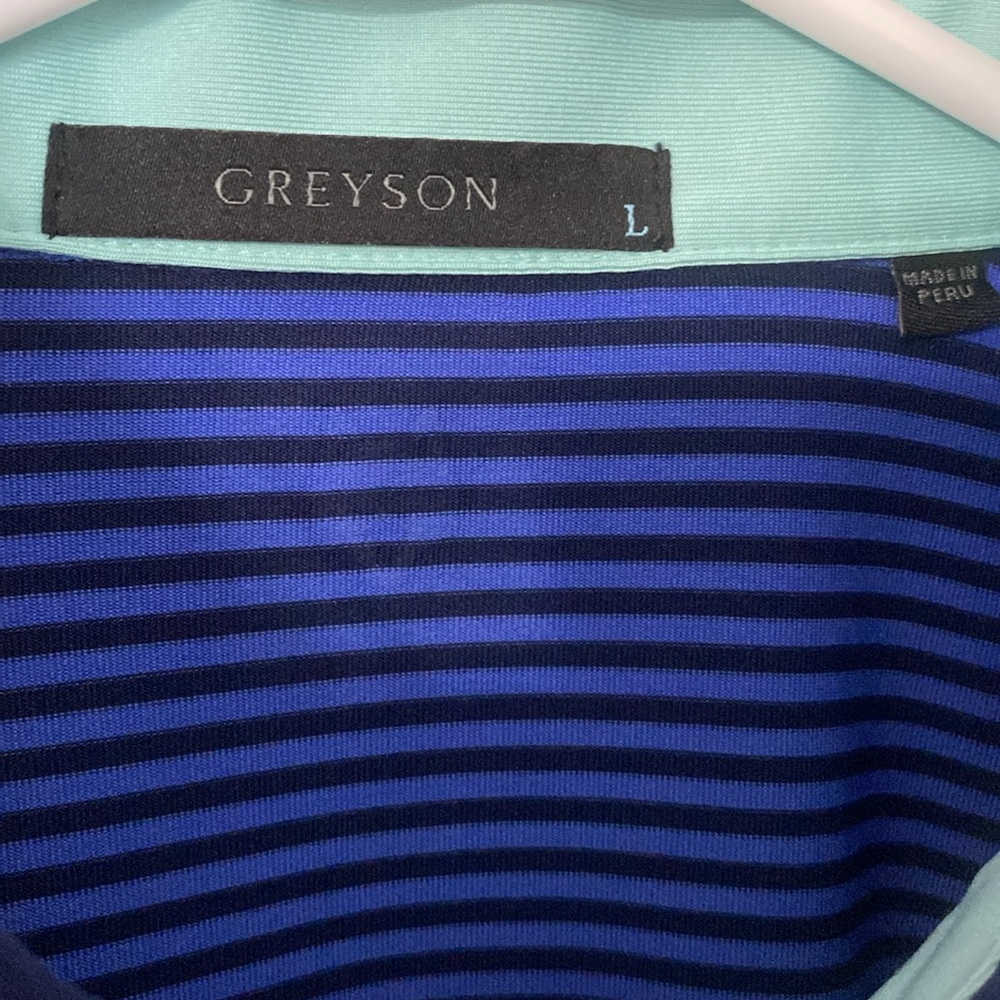 ⛳️ Greyson Men’s Navy Blue Stripped Golf Polo - L 🏌️♂️ - Picture 4 of 10